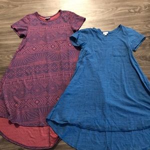 LuLaRoe Pink and Blue A-Line High Low Dress